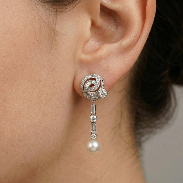 Boucles d'oreilles Or blanc et Diamant pavage
