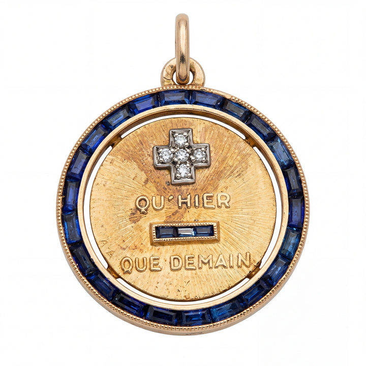 Augis Médaille + qu'hier - que demain or et Pavé de saphirs