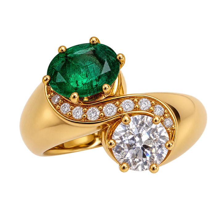 Bague or  Diamant et Emeraude