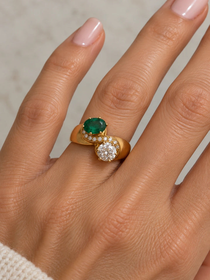 Bague or  Diamant et Emeraude