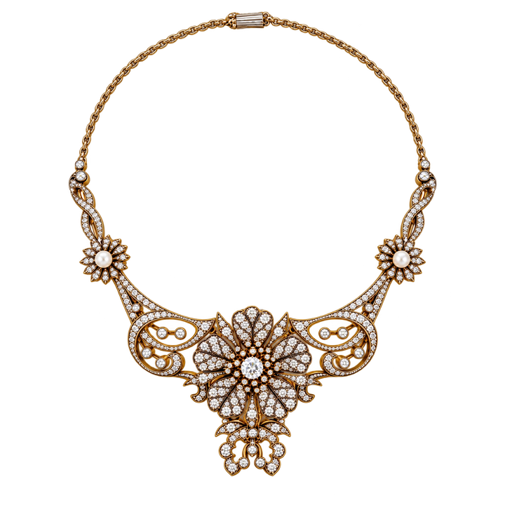 Collier or & argent belle époque