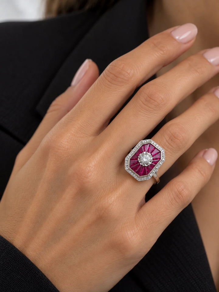 Bague or Diamant et rubis