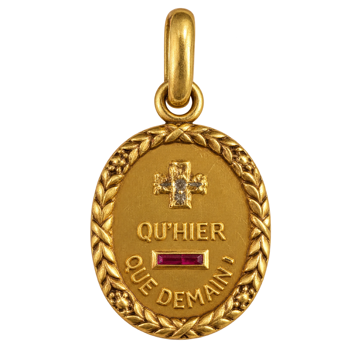 Médaille Augis + qu'hier - que demain or rubis et diamants