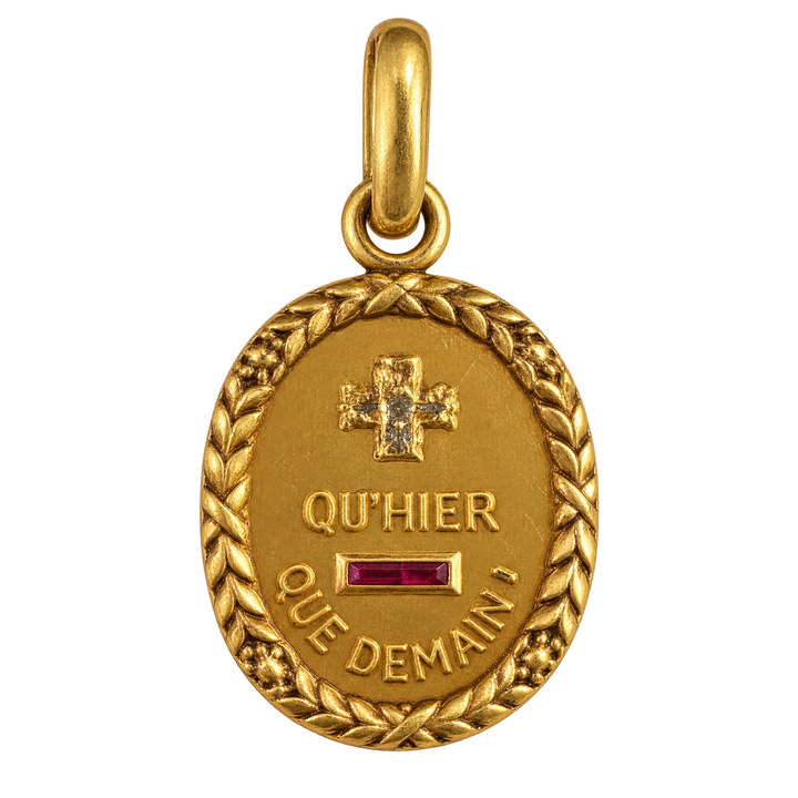 Médaille Augis + qu'hier - que demain or rubis et diamants