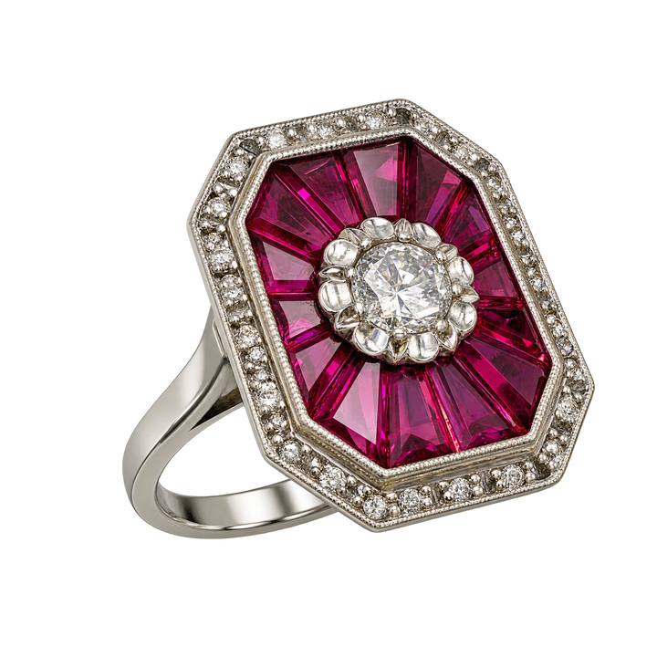 Bague or Diamant et rubis