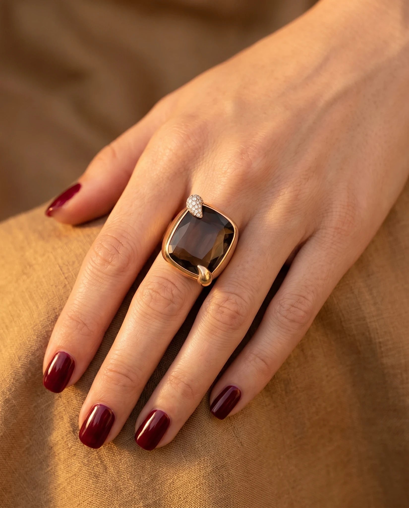 Pomellato Bague Ritratto Or jaune et Quartz fumé