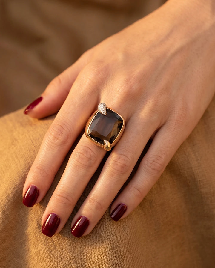 Pomellato Bague Ritratto Or jaune et Quartz fumé