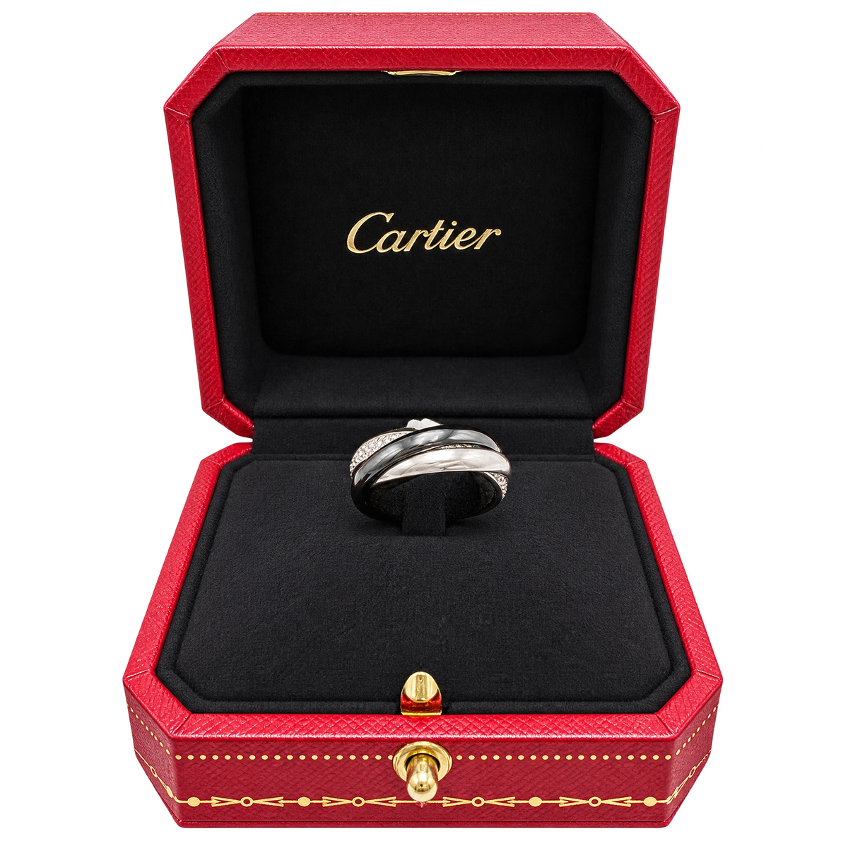 Cartier Bague Trinity or, céramique et Diamant pavage