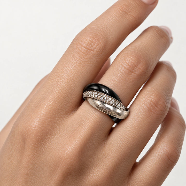 Cartier Bague Trinity or, céramique et Diamant pavage