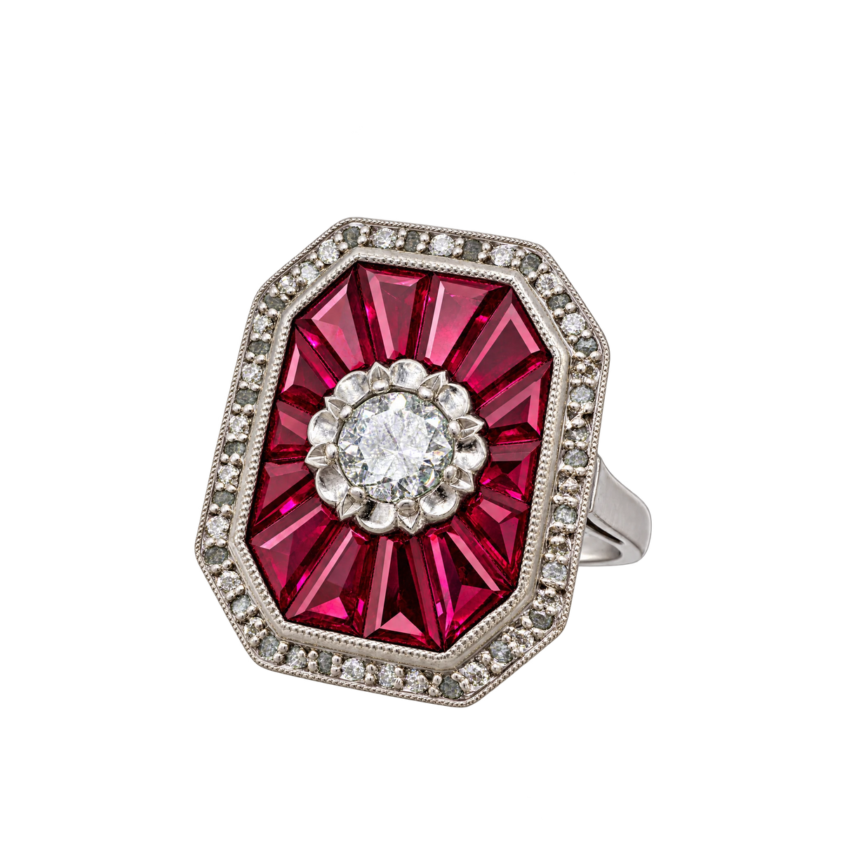 Bague or Diamant et rubis