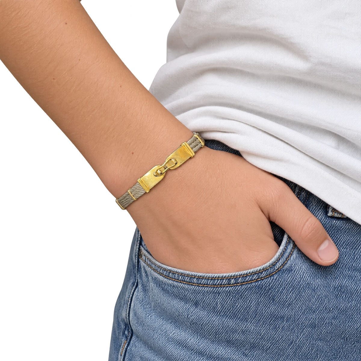Bracelet cable or et acier