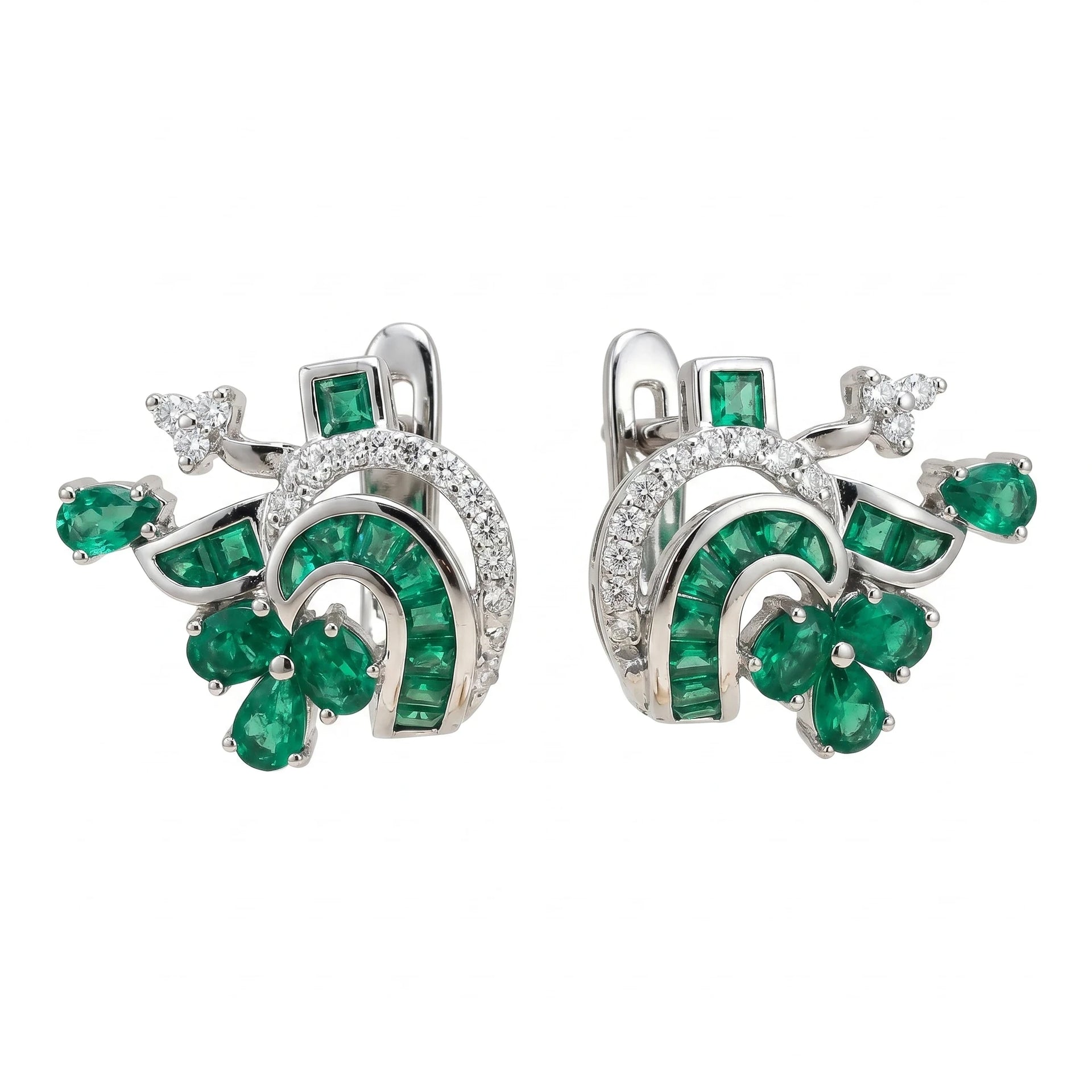 Boucles d'oreilles Or blanc et Émeraude