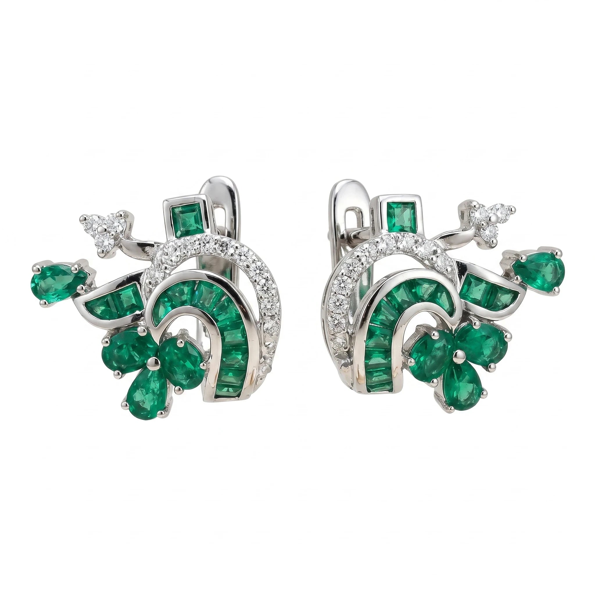 Boucles d'oreilles Or blanc et Émeraude