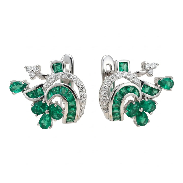 Boucles d'oreilles Or blanc et Émeraude