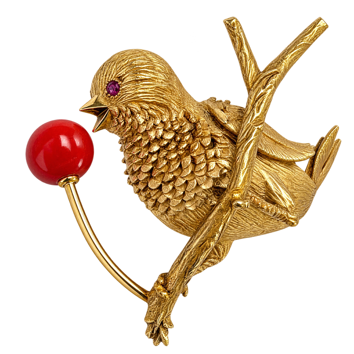 Hermès Broche or et Corail