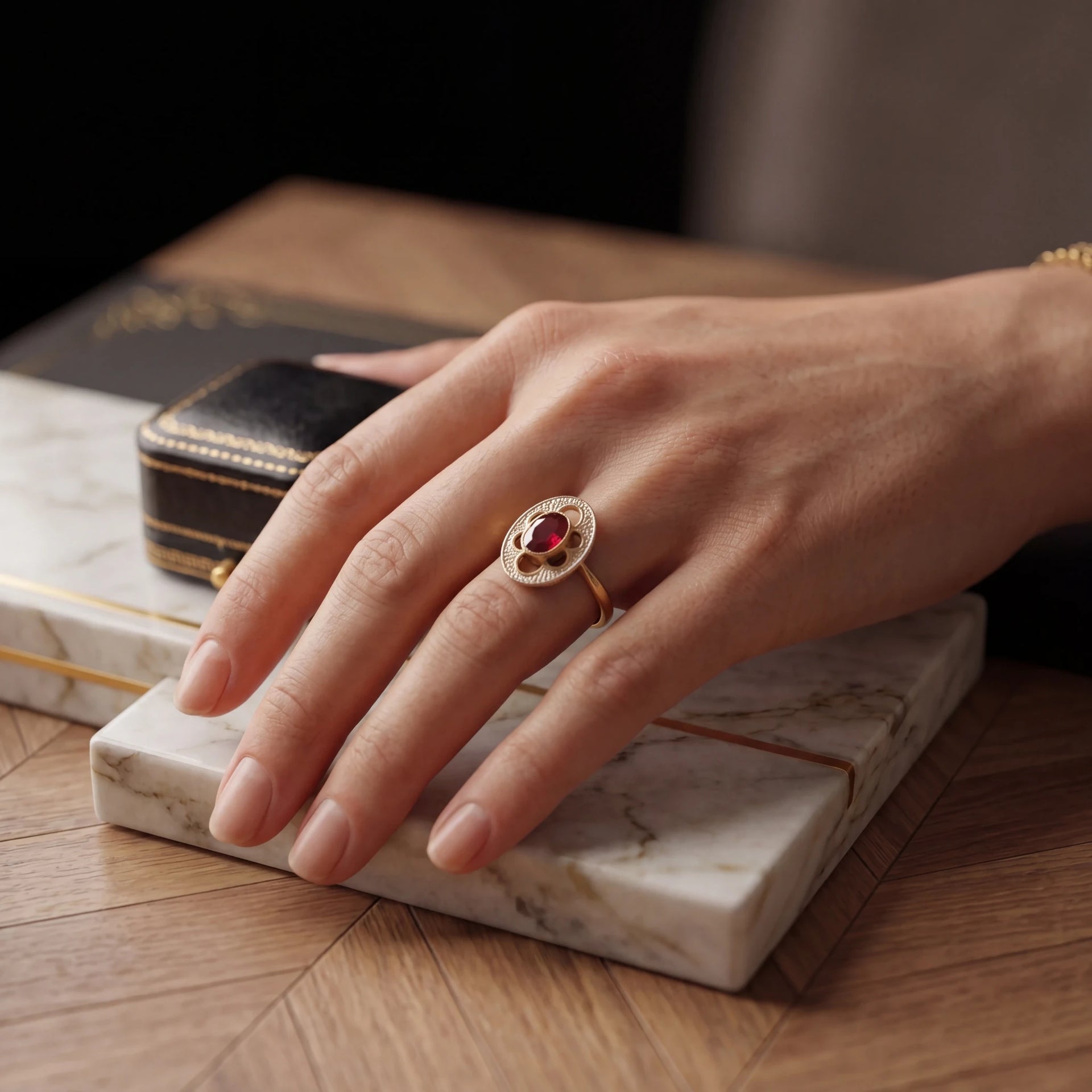 Bague Or blanc et Grenat