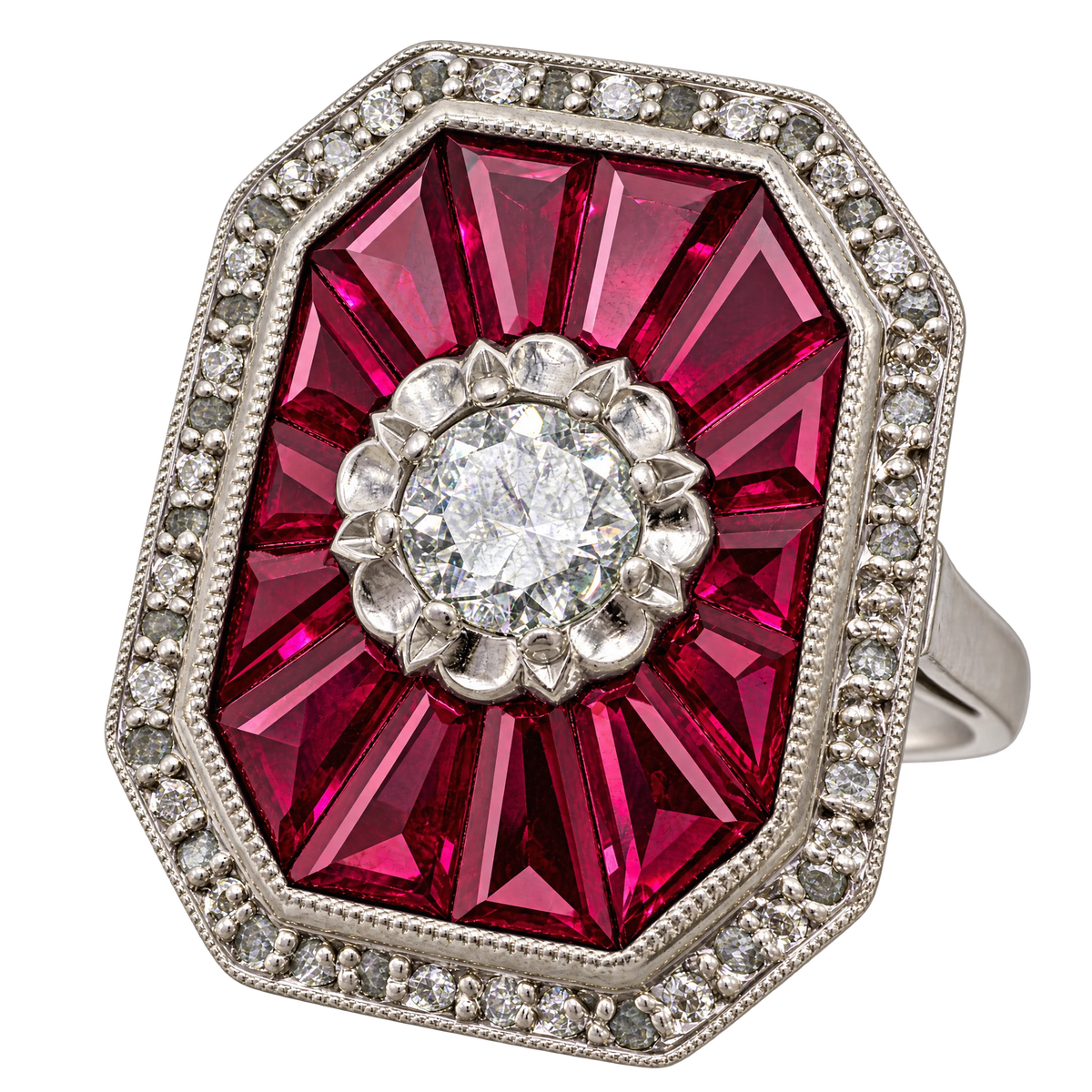 Bague or Diamant et rubis