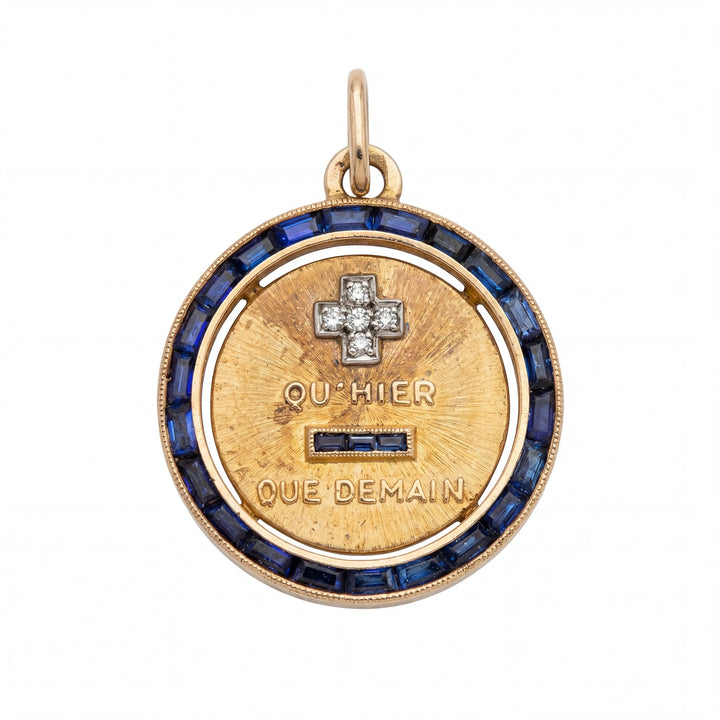 Augis Médaille + qu'hier - que demain or et Pavé de saphirs