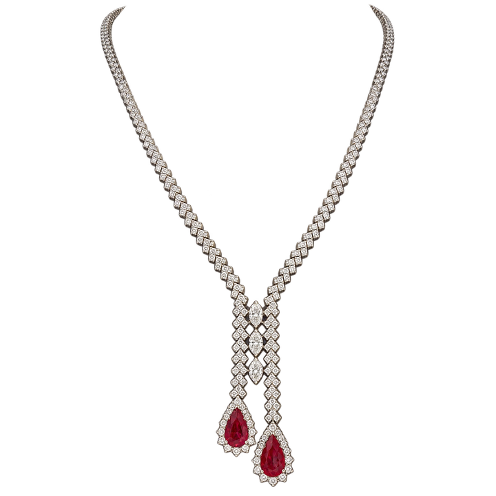 Collier or Diamants et rubis