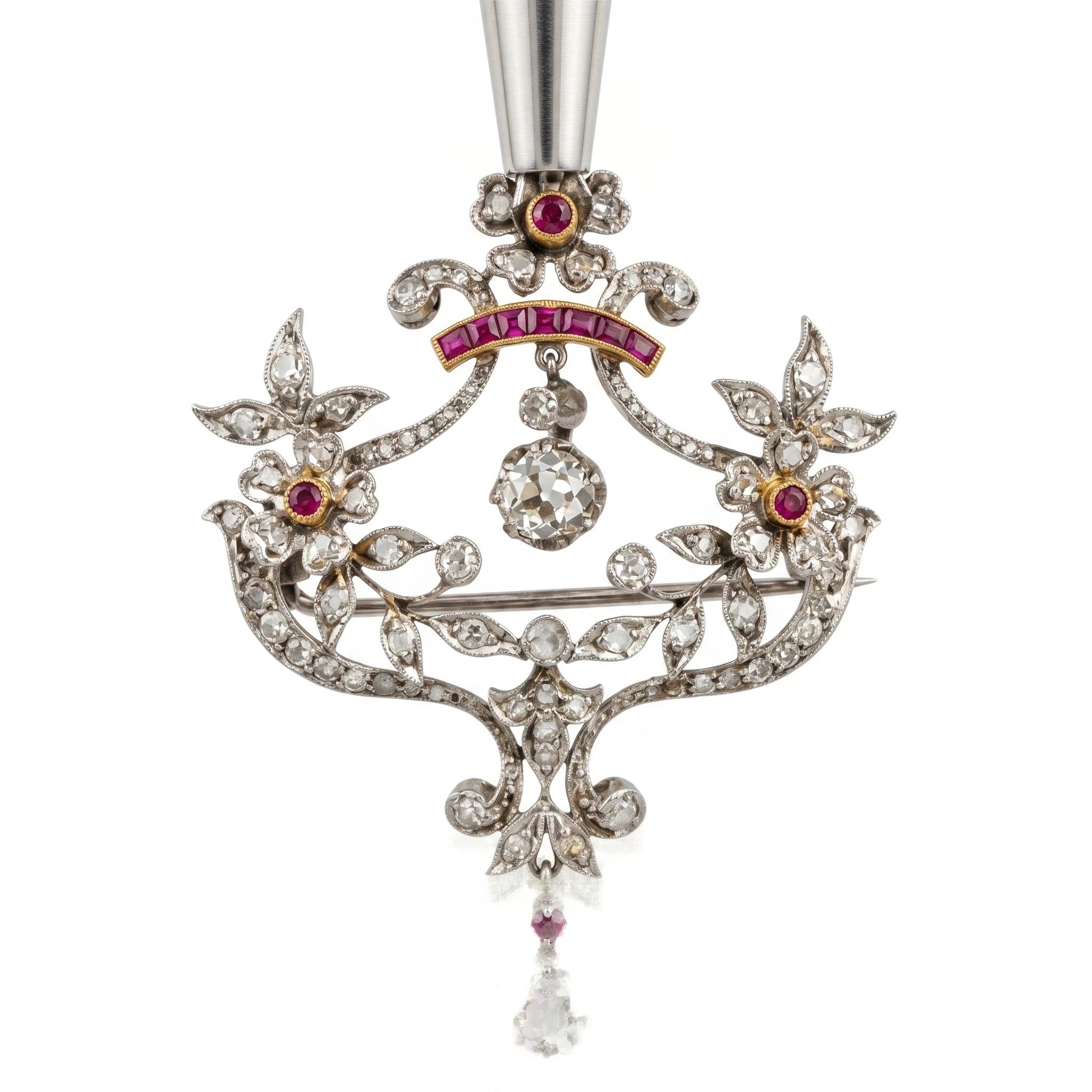 Broche Platine et Rubis