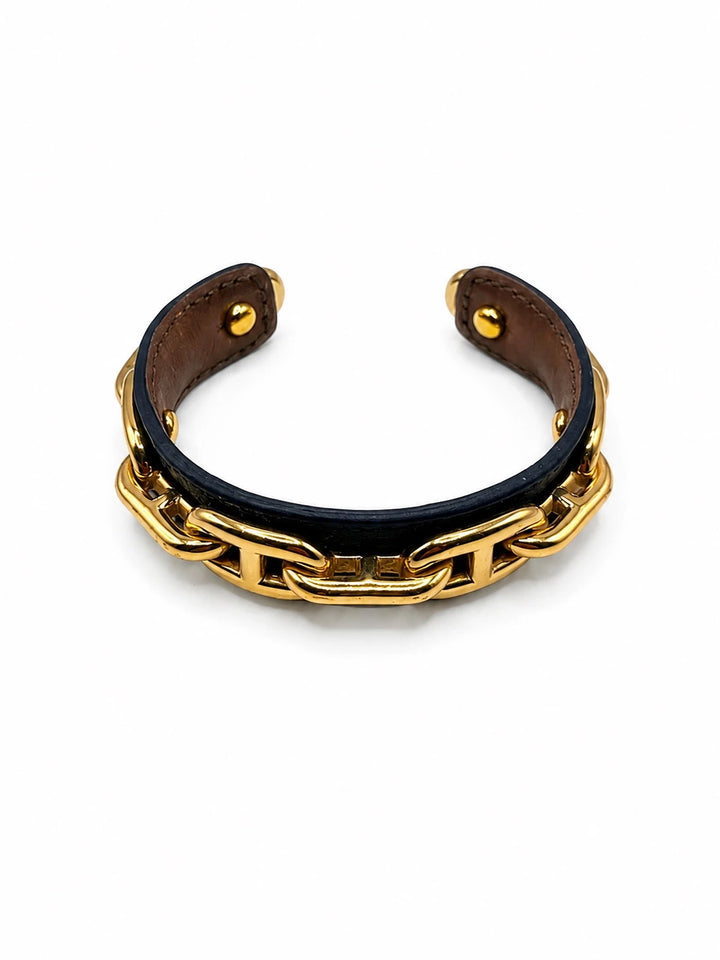 Hermès Bracelet Chaine d'ancre en cuir et métal doré