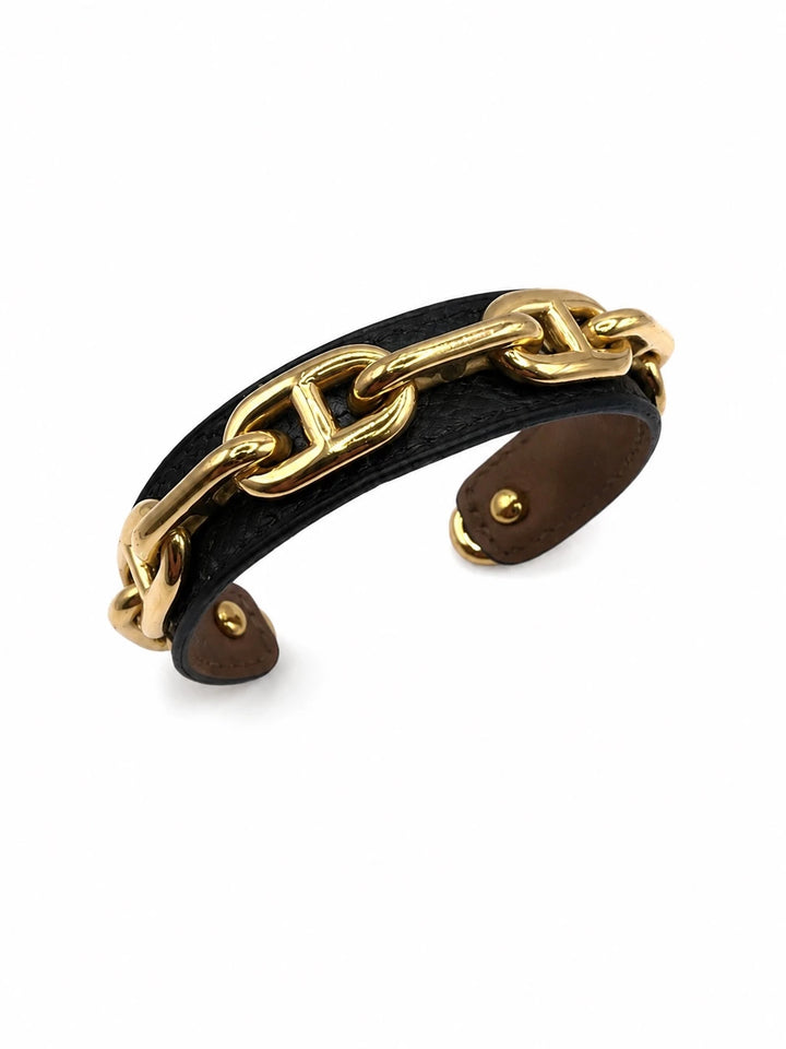 Hermès Bracelet Chaine d'ancre en cuir et métal doré