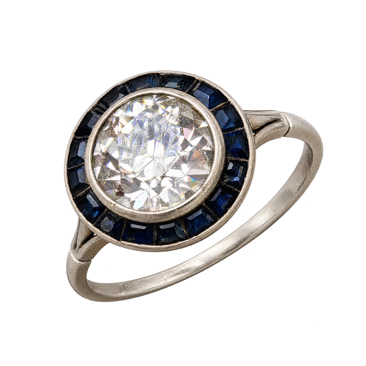 Bague platine et Diamant et saphirs