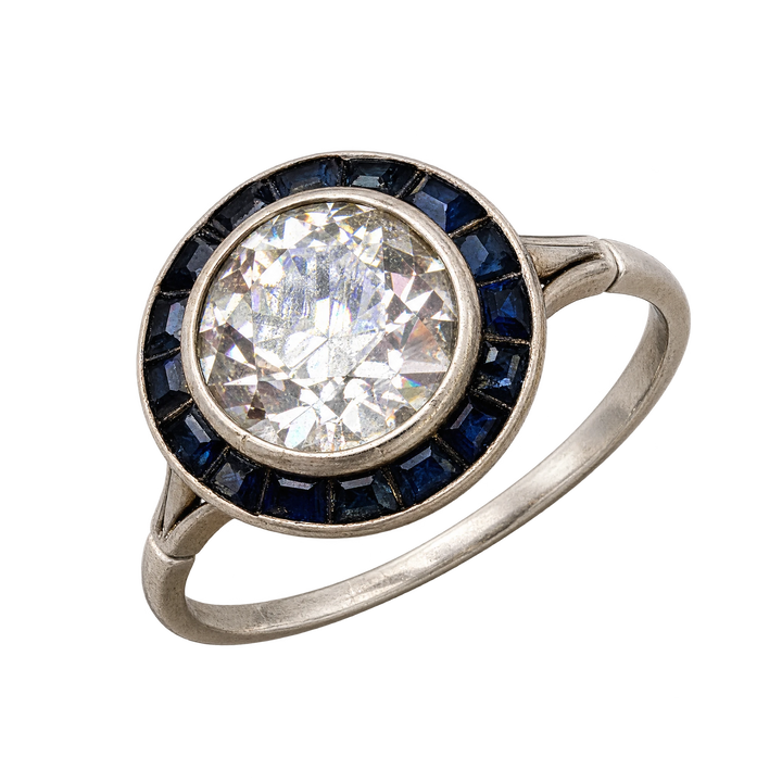 Bague platine et Diamant et saphirs