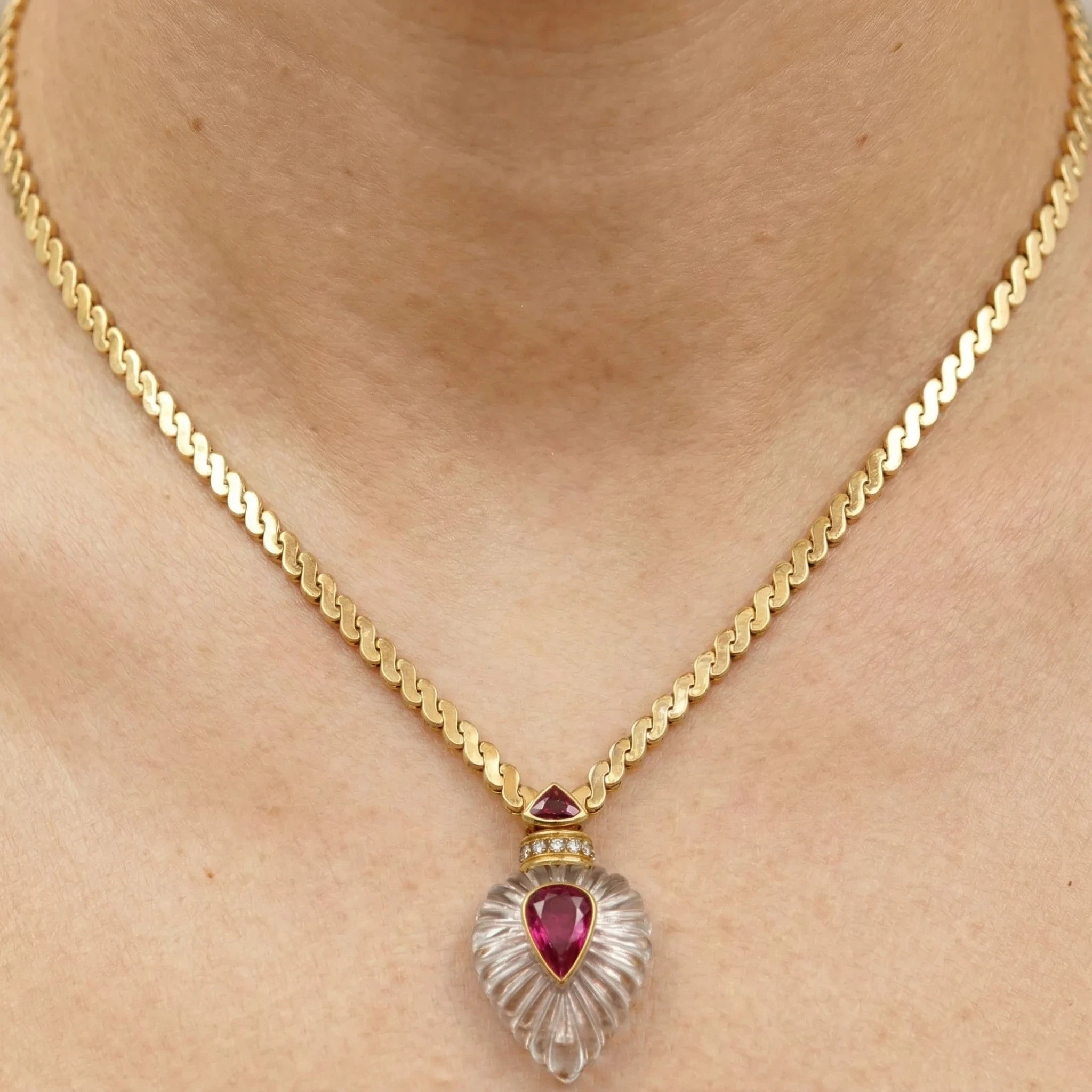 OJ Perrin Collier Haute Joaillerie Or jaune et Cristal de roche