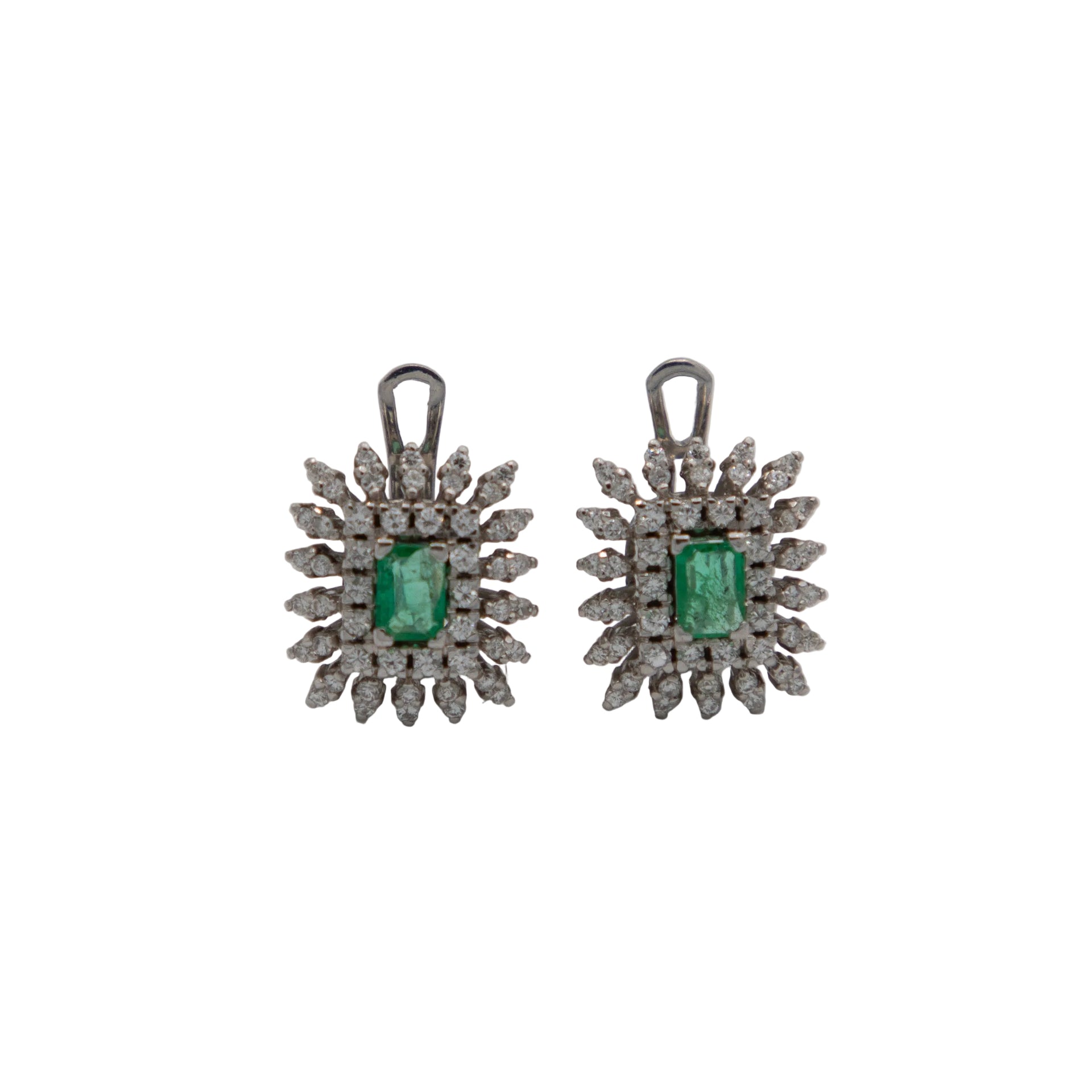 Boucles d'oreilles or blanc et émeraudes