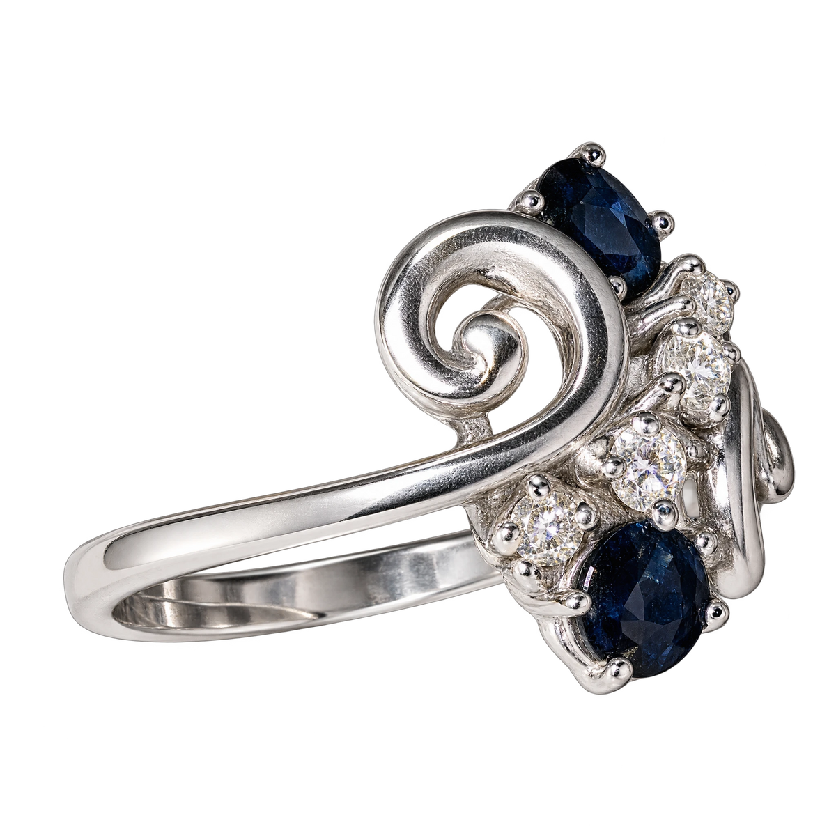 Bague rétro asymétrique en or et Saphir