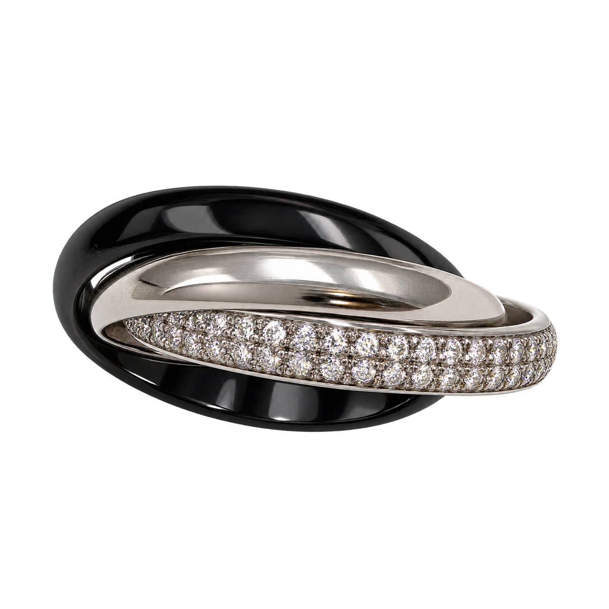 Cartier Bague Trinity or, céramique et Diamant pavage