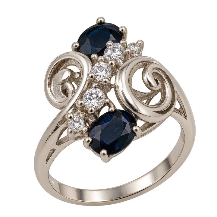 Bague rétro asymétrique en or et Saphir