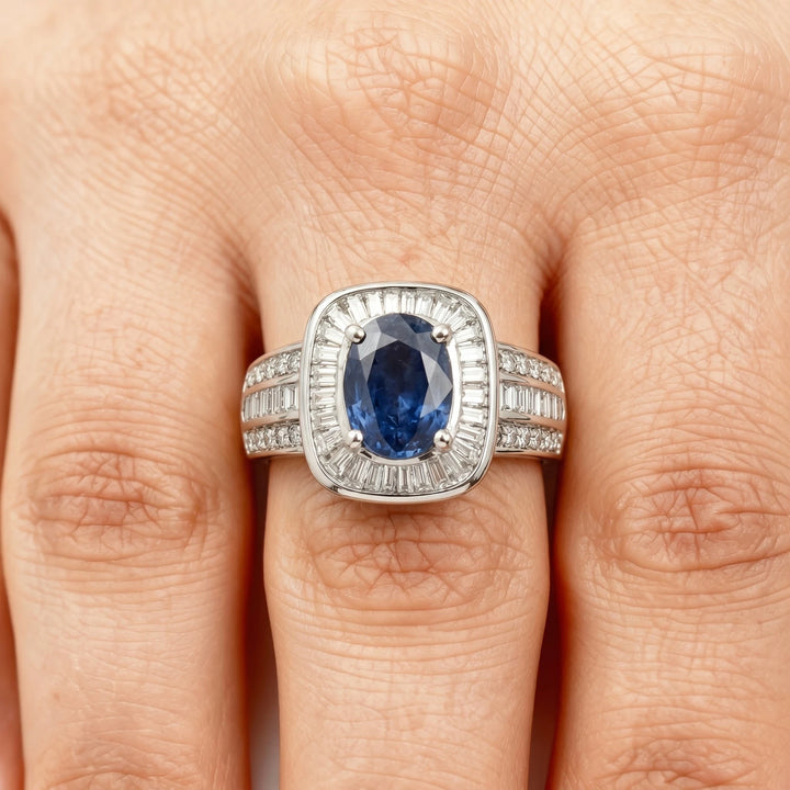 Bague Or blanc et Saphir