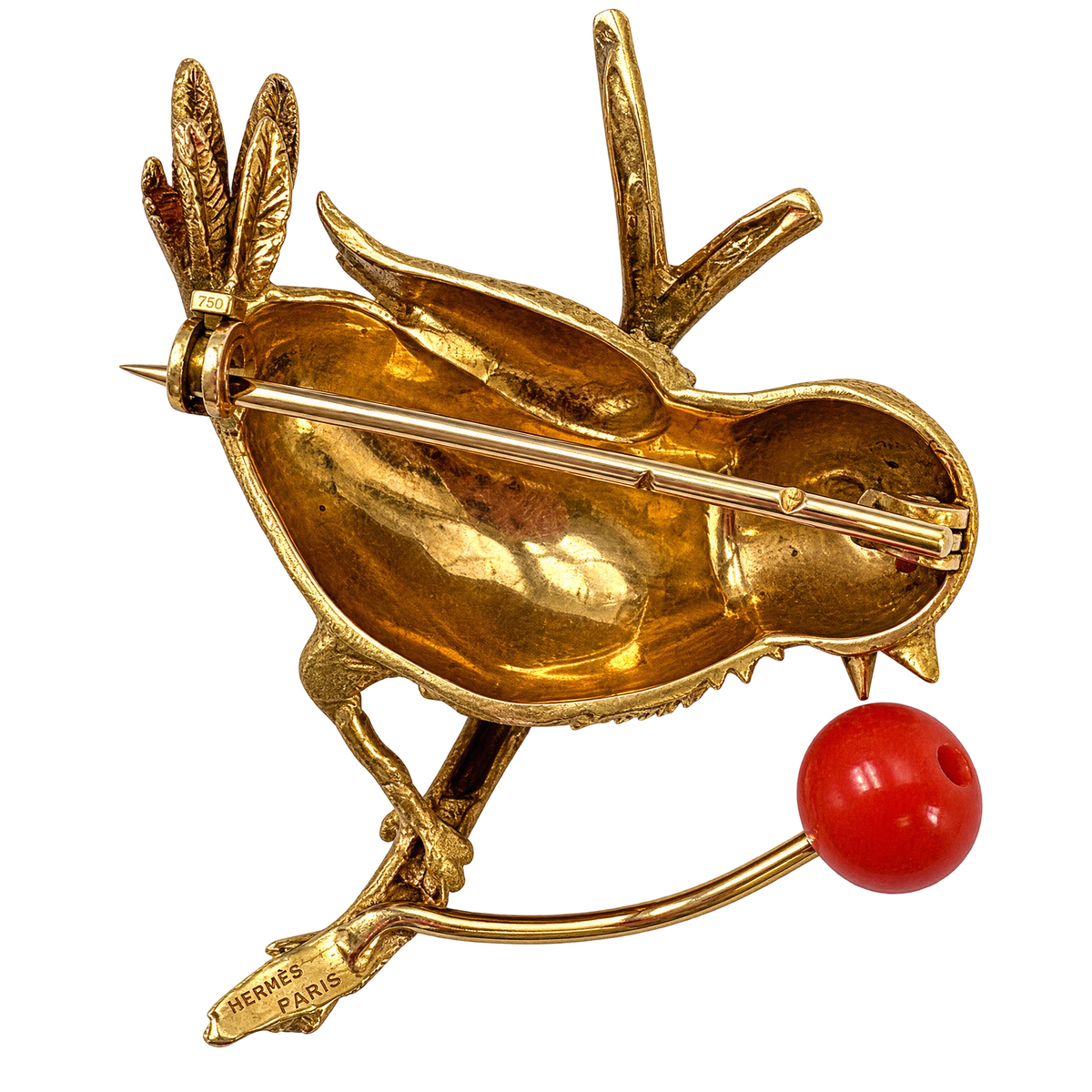 Hermès Broche or et Corail