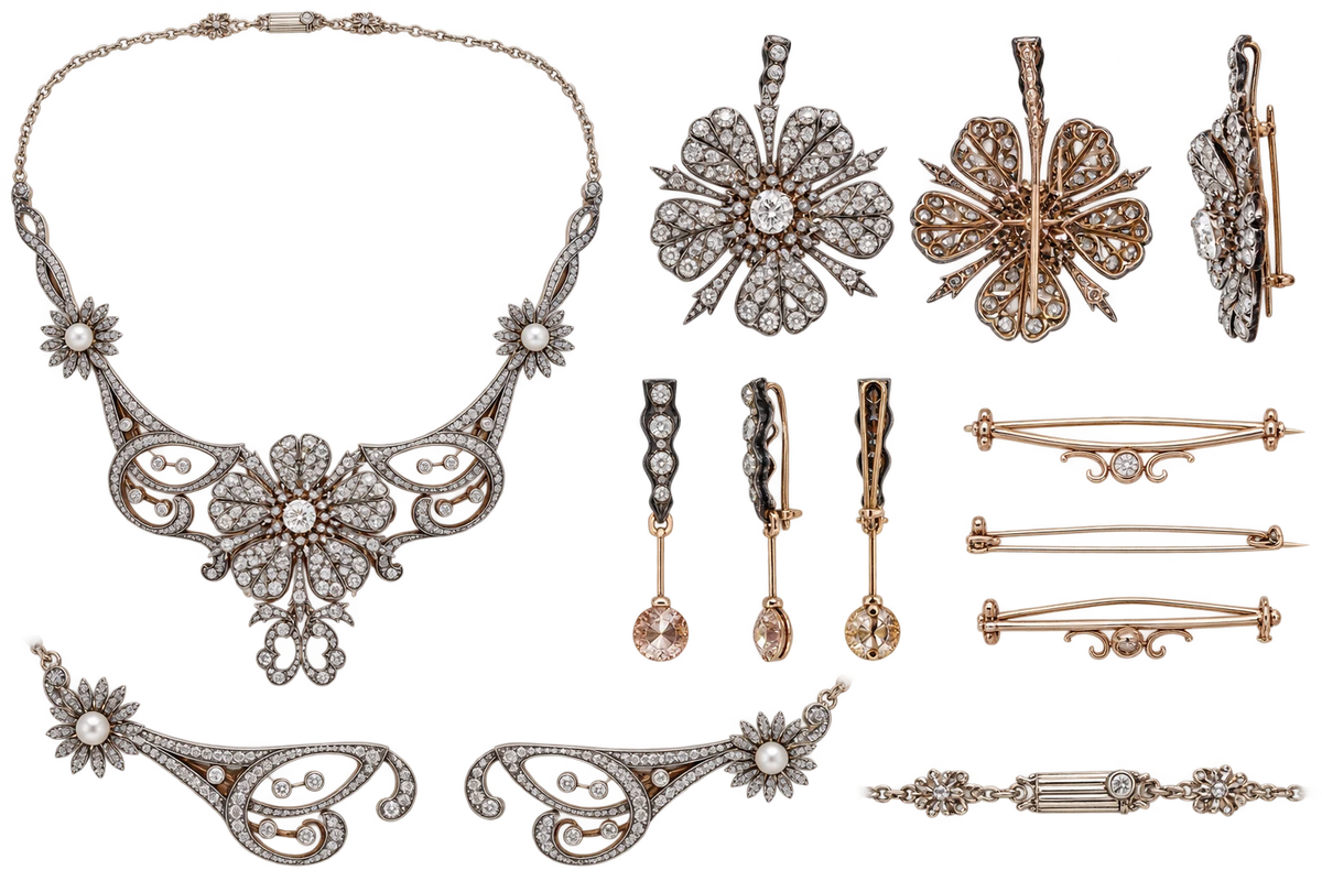 Collier or & argent belle époque