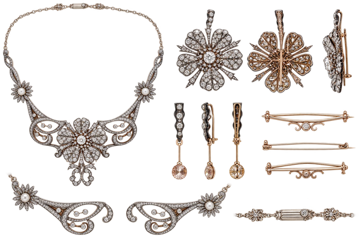 Collier or & argent belle époque