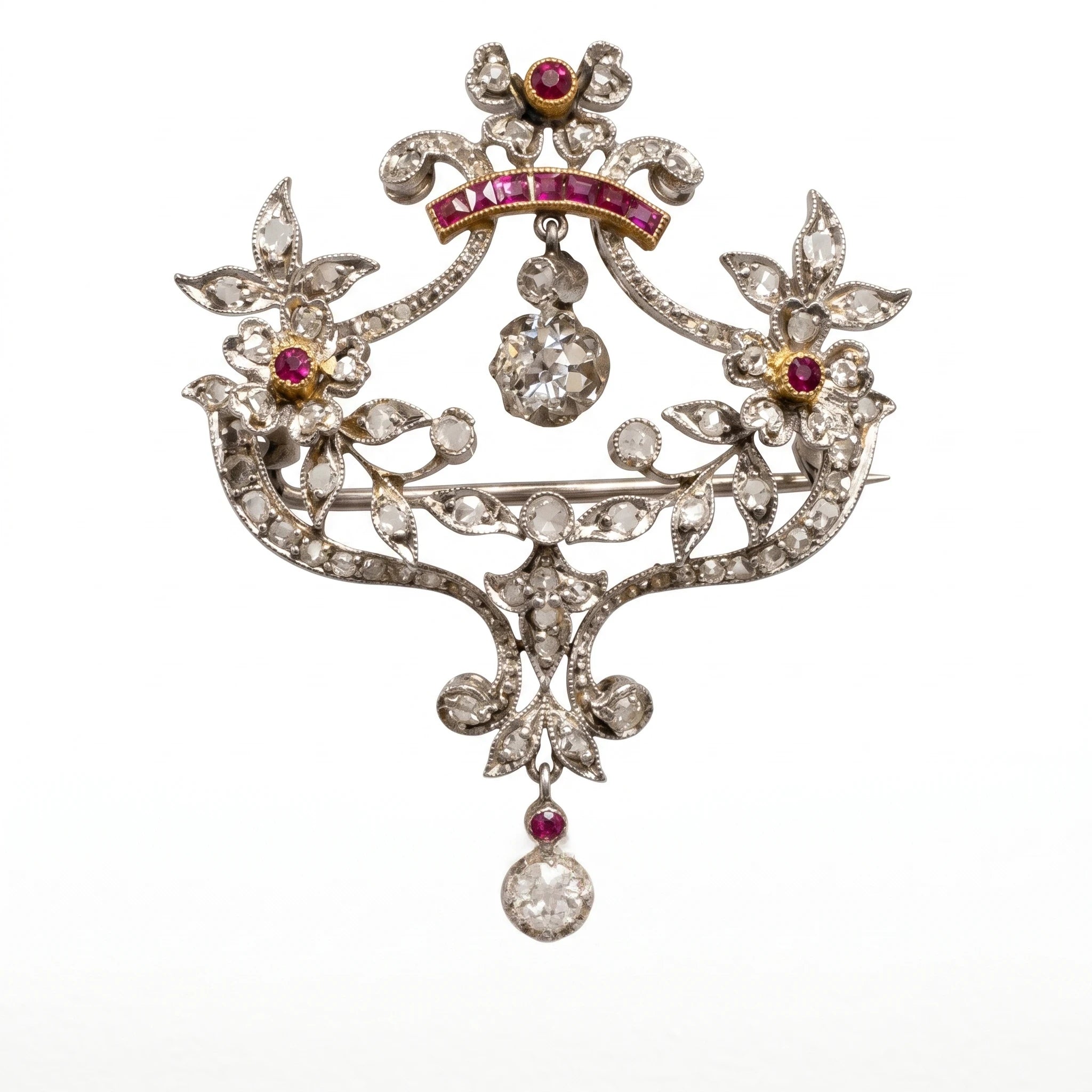 Broche Platine et Rubis