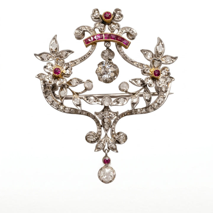 Broche platine et Rubis