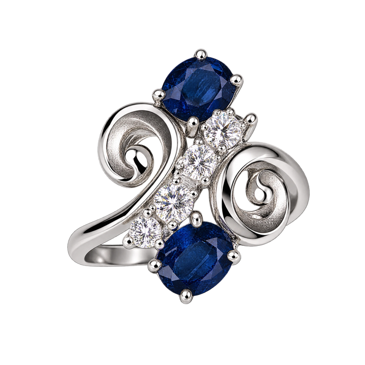 Bague rétro asymétrique en or et Saphir