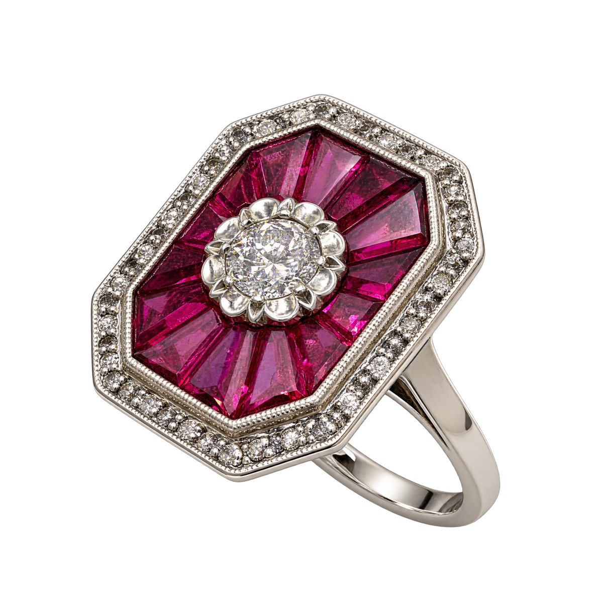 Bague or Diamant et rubis