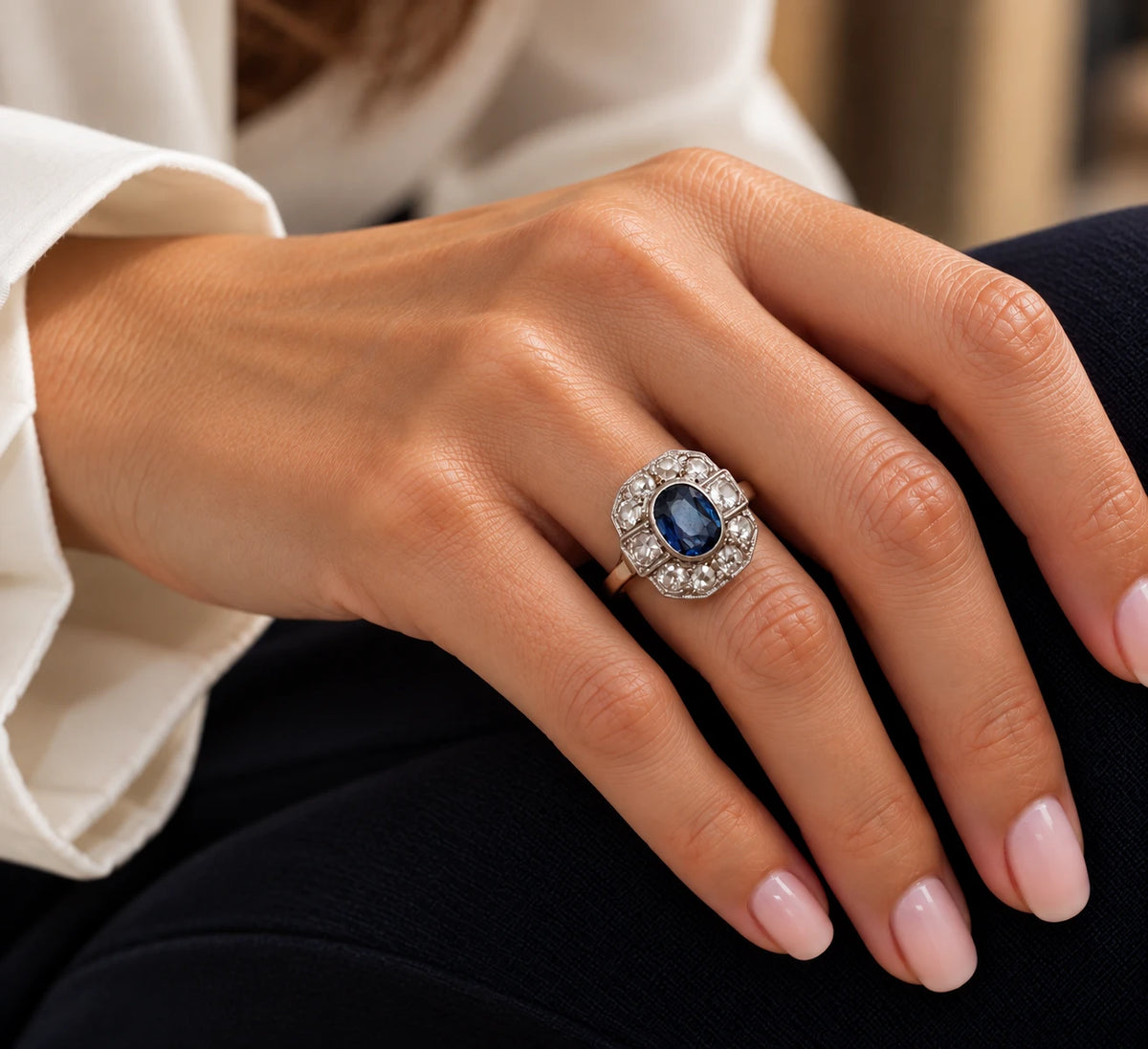 Bague platine et Saphir