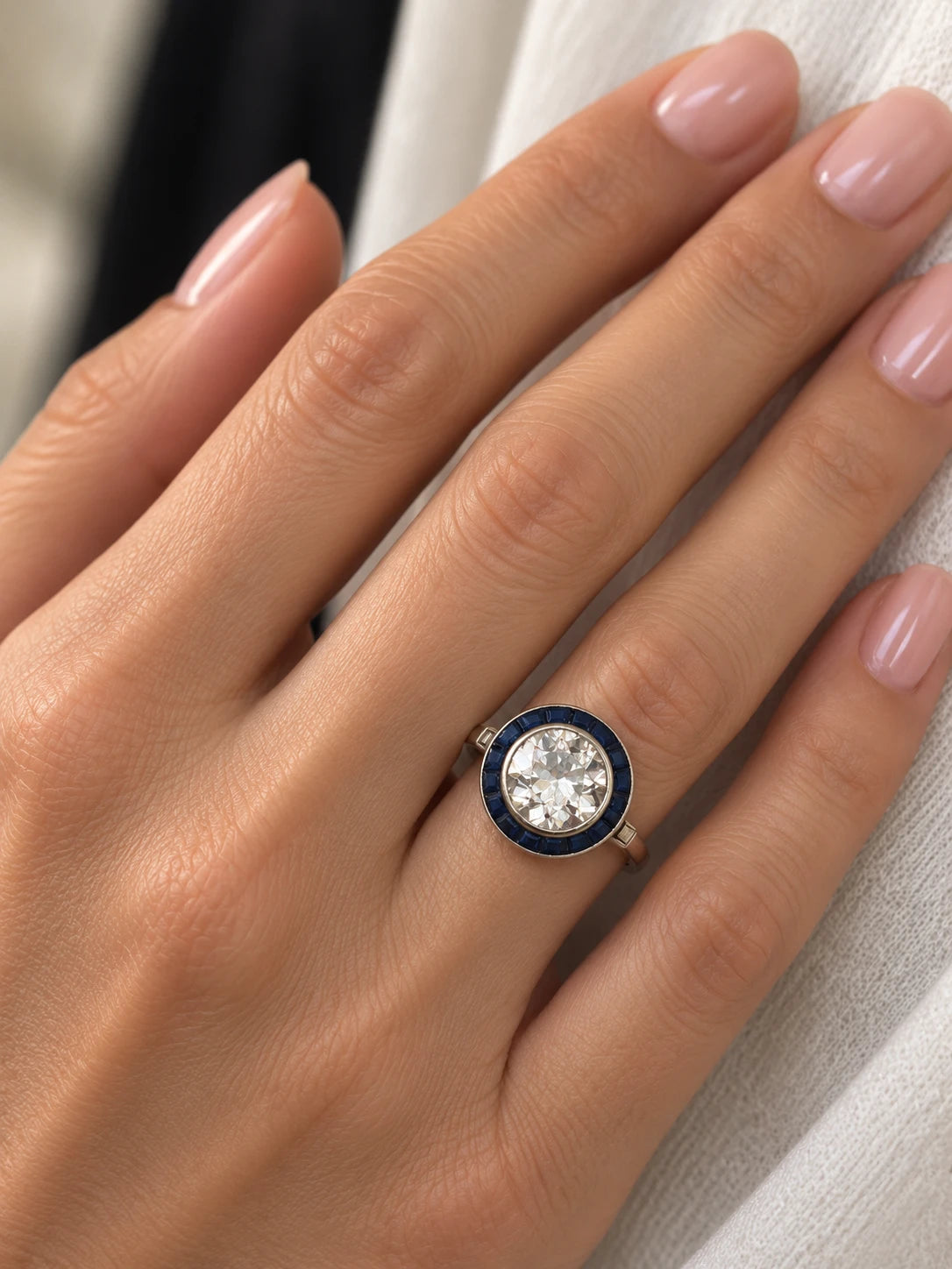 Bague platine et Diamant et saphirs