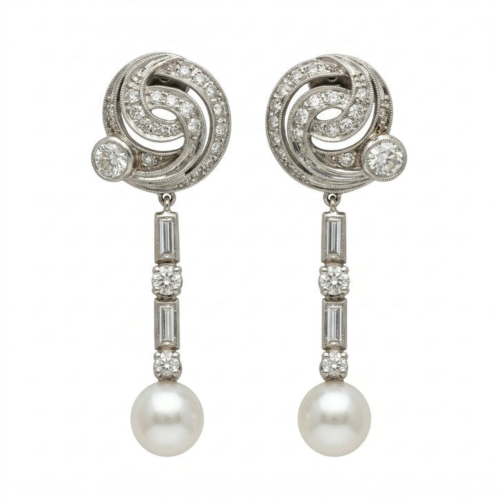 Boucles d'oreilles Or blanc et Diamant pavage