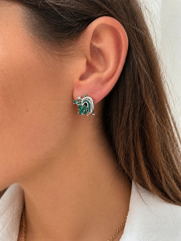 Boucles d'oreilles Or blanc et Émeraude